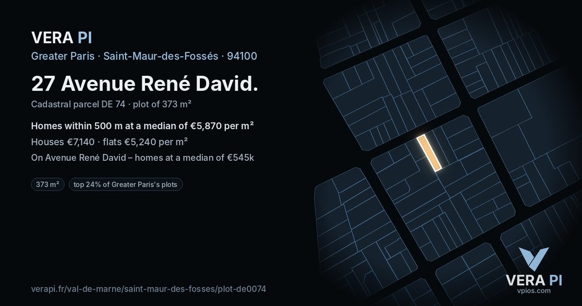 27 Avenue René David, Saint-Maur-des-Fossés at night – the plot lit, the parcels around coloured by the prices near them