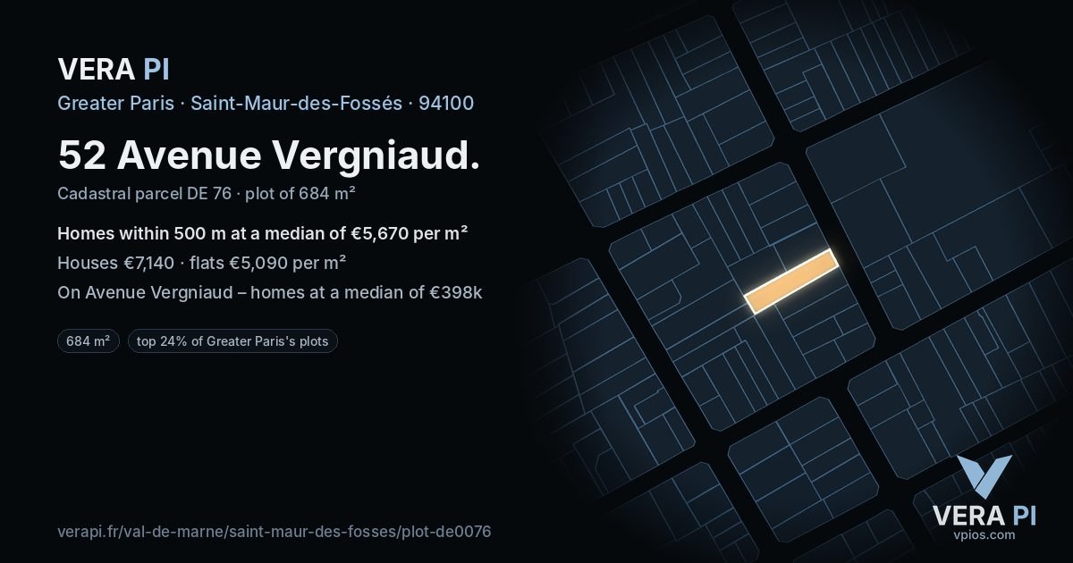 52 Avenue Vergniaud, Saint-Maur-des-Fossés at night – the plot lit, the parcels around coloured by the prices near them