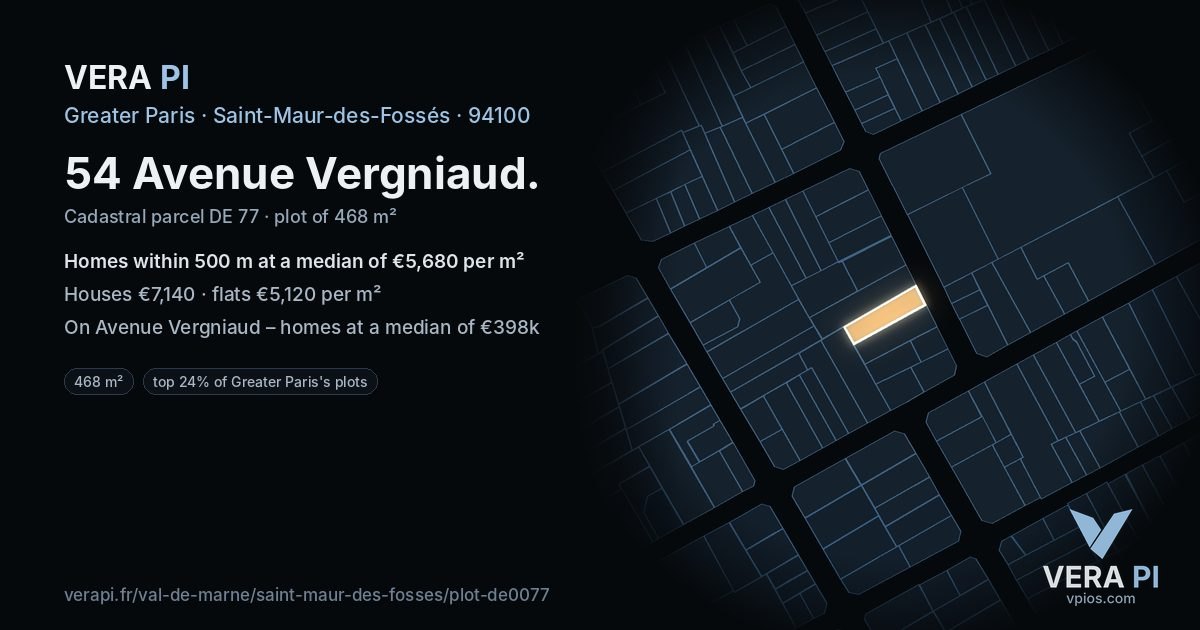 54 Avenue Vergniaud, Saint-Maur-des-Fossés at night – the plot lit, the parcels around coloured by the prices near them