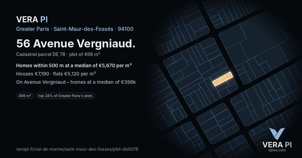 56 Avenue Vergniaud, Saint-Maur-des-Fossés at night – the plot lit, the parcels around coloured by the prices near them