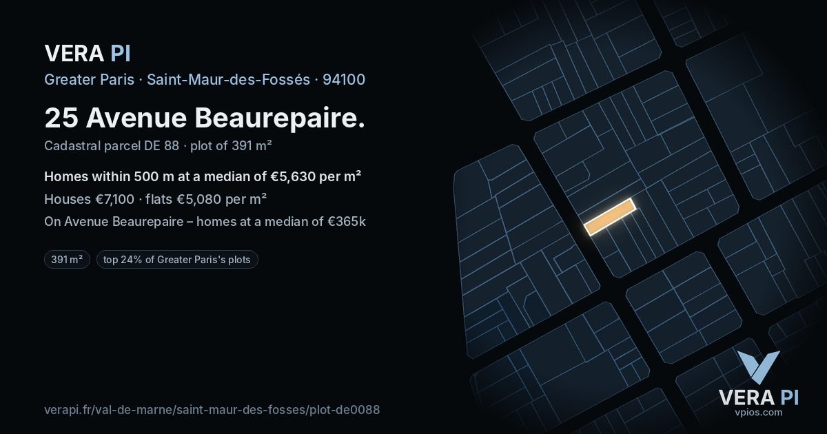 25 Avenue Beaurepaire, Saint-Maur-des-Fossés at night – the plot lit, the parcels around coloured by the prices near them