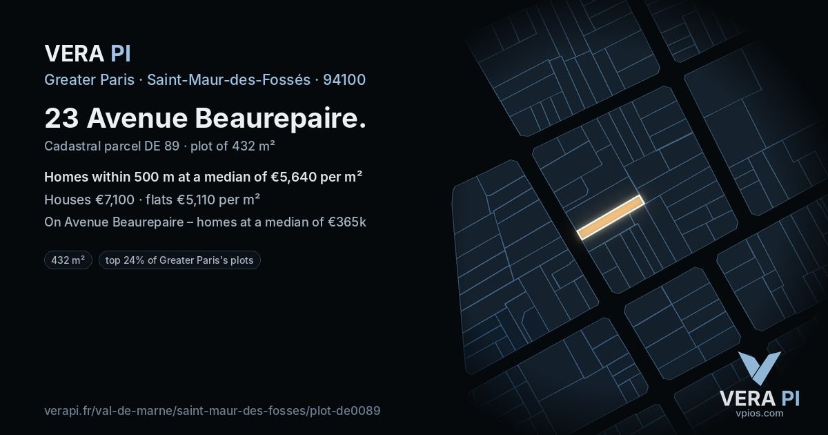 23 Avenue Beaurepaire, Saint-Maur-des-Fossés at night – the plot lit, the parcels around coloured by the prices near them