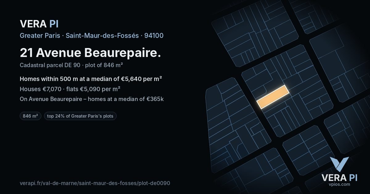 21 Avenue Beaurepaire, Saint-Maur-des-Fossés at night – the plot lit, the parcels around coloured by the prices near them