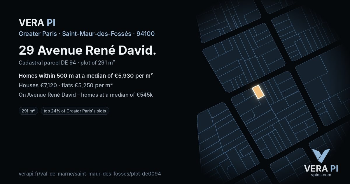 29 Avenue René David, Saint-Maur-des-Fossés at night – the plot lit, the parcels around coloured by the prices near them