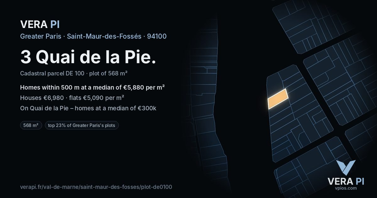 3 Quai de la Pie, Saint-Maur-des-Fossés at night – the plot lit, the parcels around coloured by the prices near them