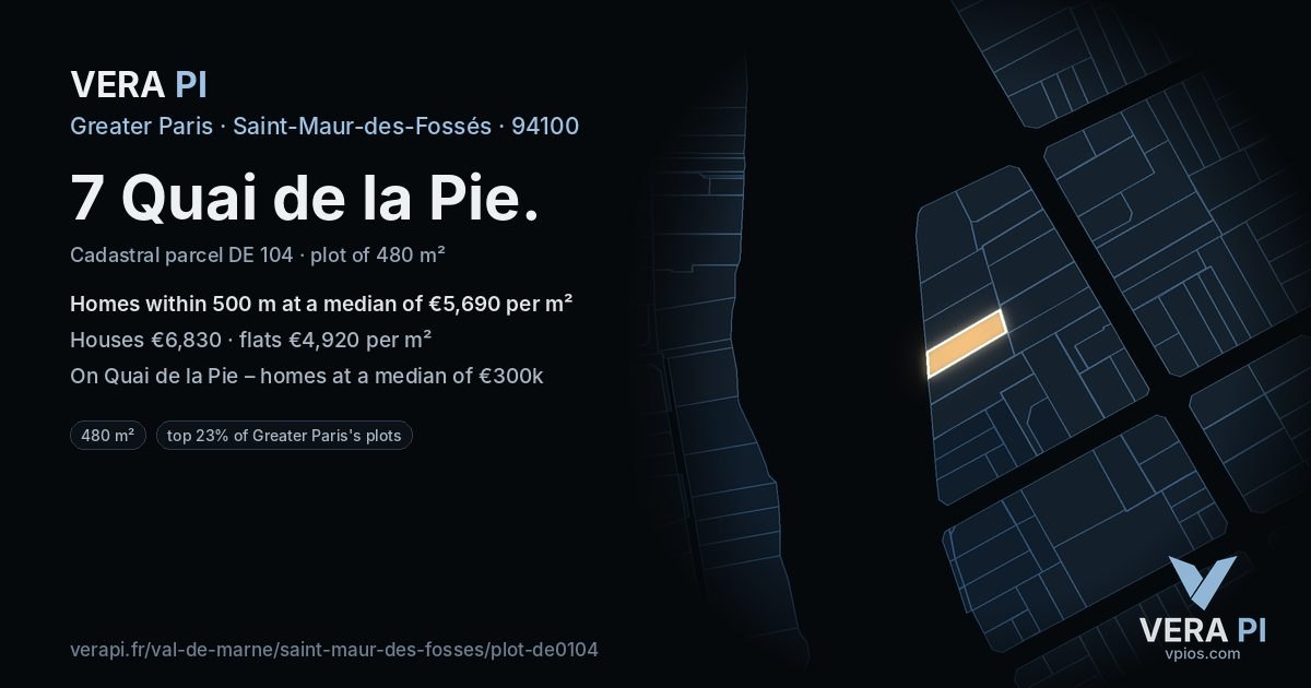 7 Quai de la Pie, Saint-Maur-des-Fossés at night – the plot lit, the parcels around coloured by the prices near them
