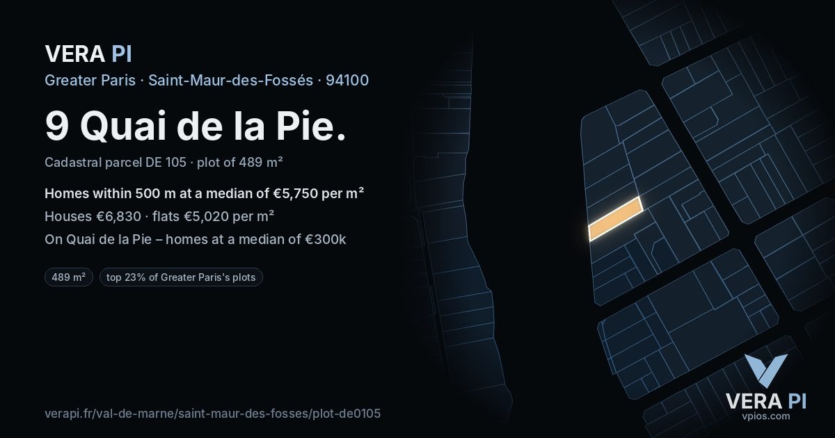 9 Quai de la Pie, Saint-Maur-des-Fossés at night – the plot lit, the parcels around coloured by the prices near them