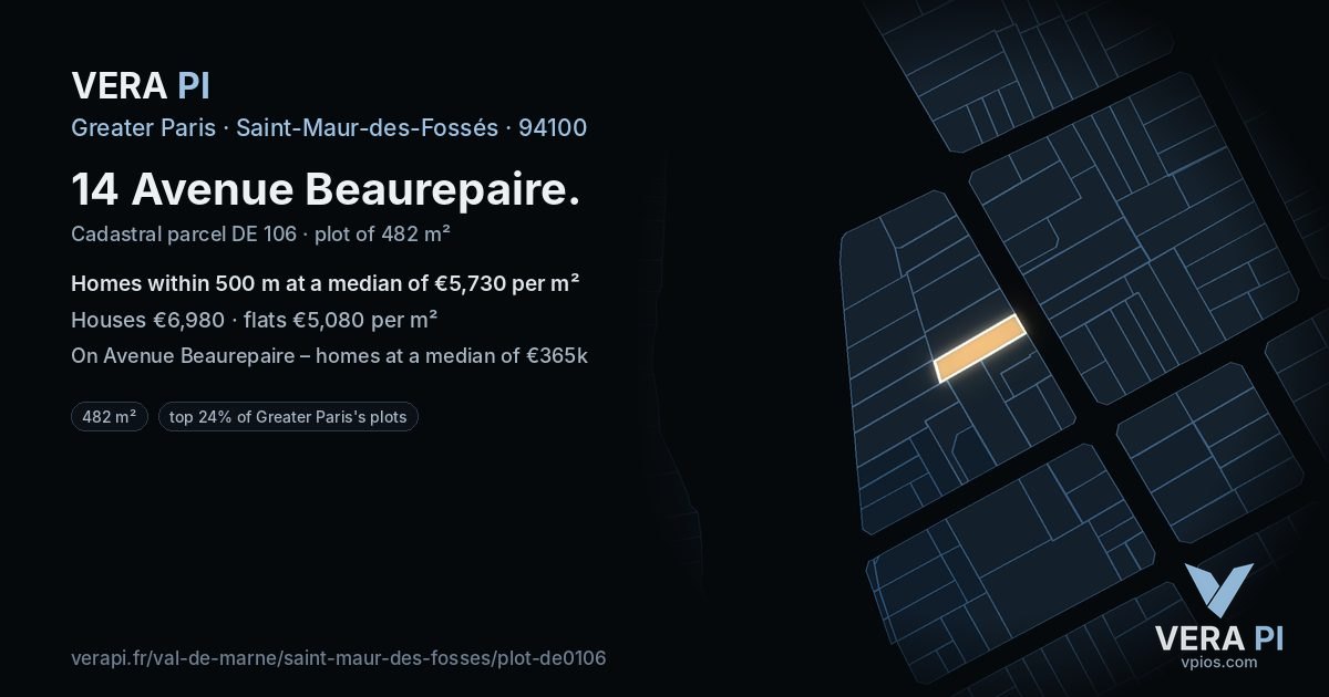 14 Avenue Beaurepaire, Saint-Maur-des-Fossés at night – the plot lit, the parcels around coloured by the prices near them