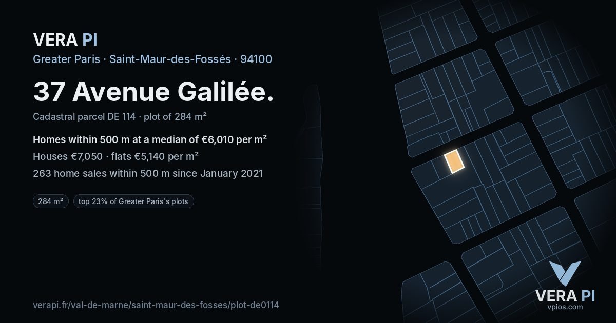 37 Avenue Galilée, Saint-Maur-des-Fossés at night – the plot lit, the parcels around coloured by the prices near them