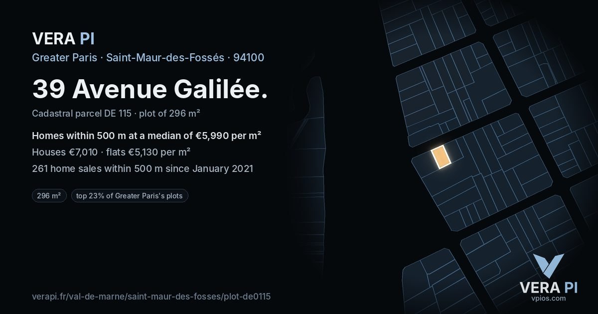 39 Avenue Galilée, Saint-Maur-des-Fossés at night – the plot lit, the parcels around coloured by the prices near them