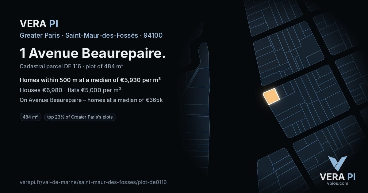 1 Avenue Beaurepaire, Saint-Maur-des-Fossés at night – the plot lit, the parcels around coloured by the prices near them