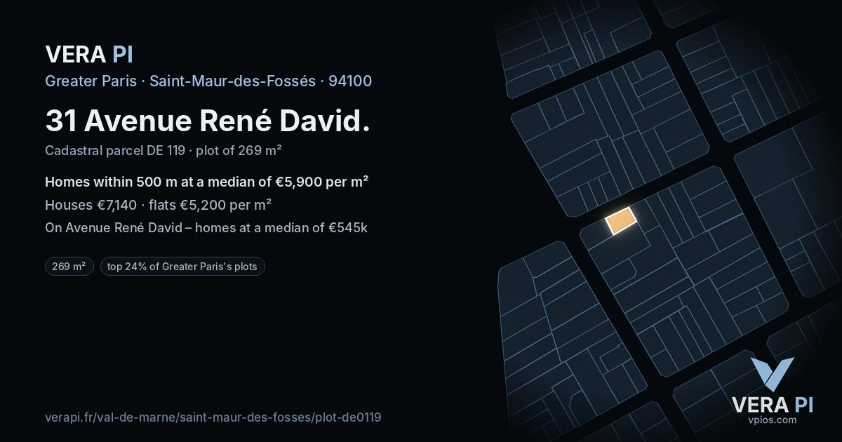 31 Avenue René David, Saint-Maur-des-Fossés at night – the plot lit, the parcels around coloured by the prices near them