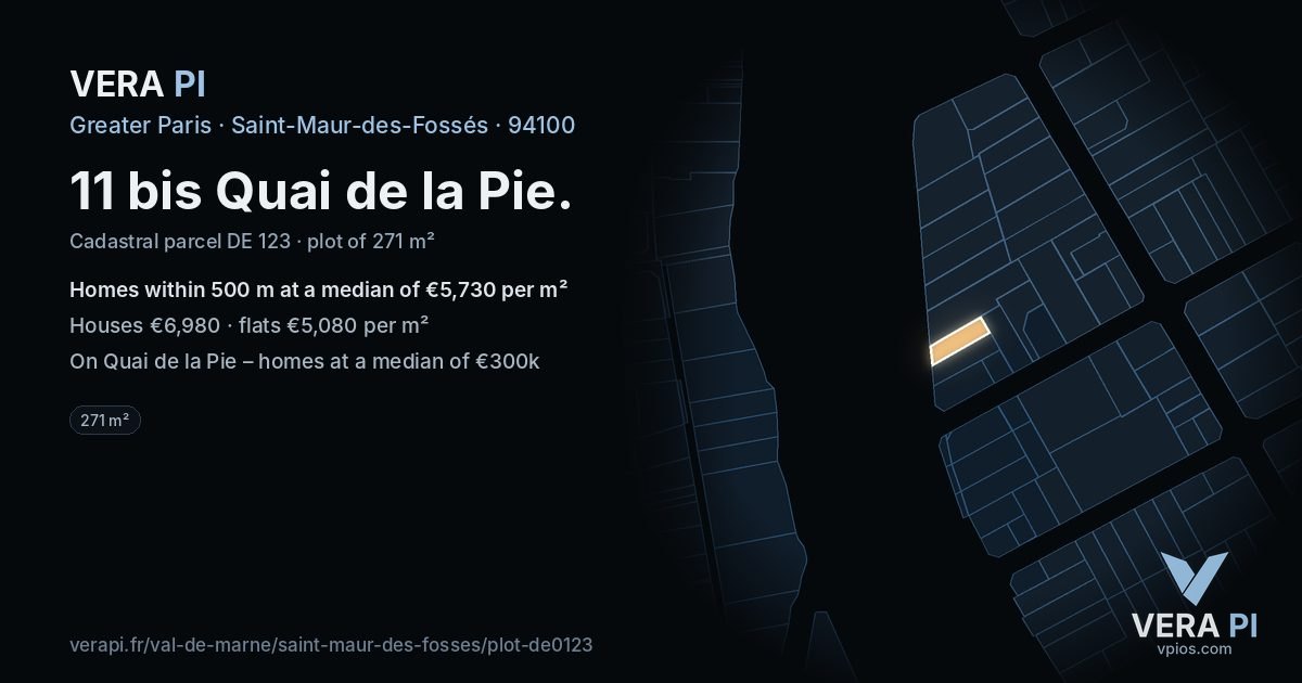 11 bis Quai de la Pie, Saint-Maur-des-Fossés at night – the plot lit, the parcels around coloured by the prices near them