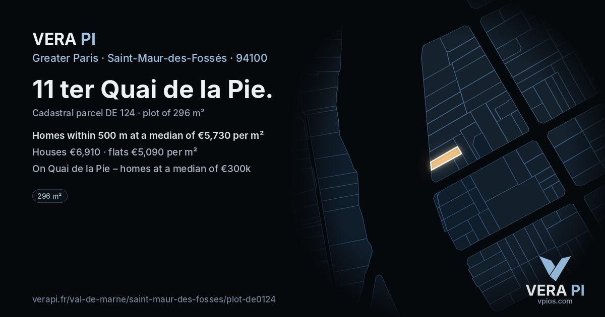11 ter Quai de la Pie, Saint-Maur-des-Fossés at night – the plot lit, the parcels around coloured by the prices near them