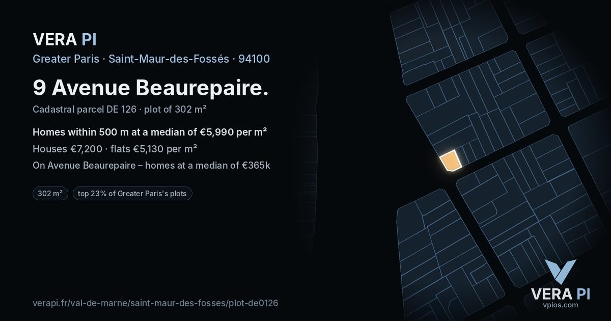 9 Avenue Beaurepaire, Saint-Maur-des-Fossés at night – the plot lit, the parcels around coloured by the prices near them