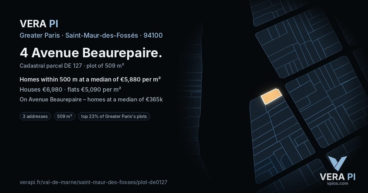 4 Avenue Beaurepaire, Saint-Maur-des-Fossés at night – the plot lit, the parcels around coloured by the prices near them