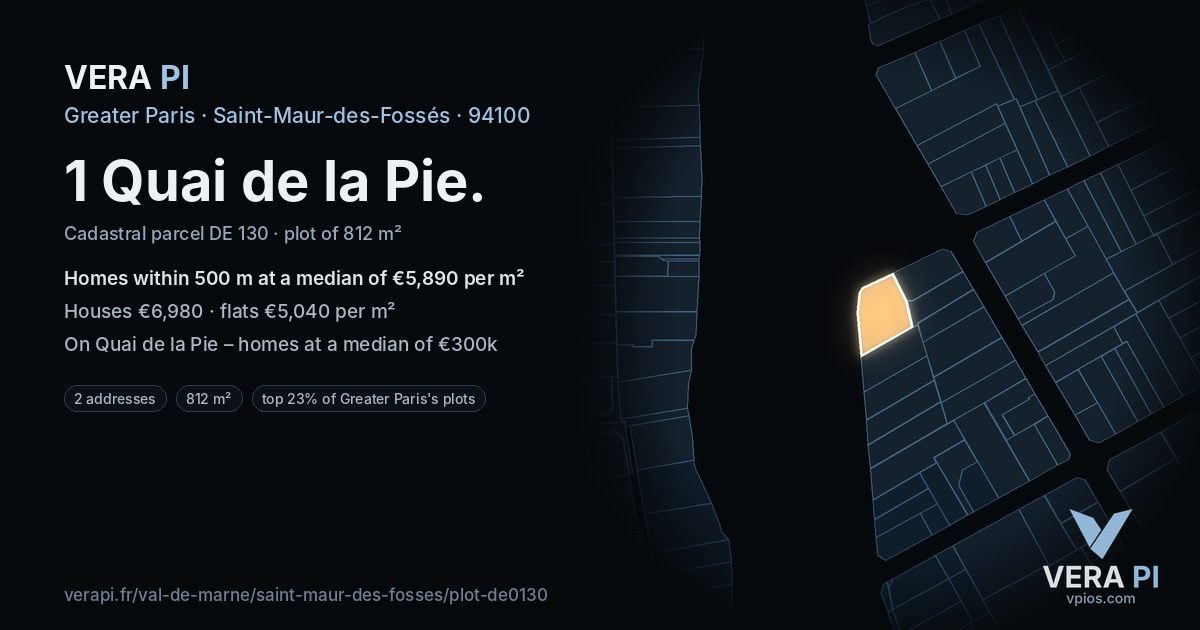1 Quai de la Pie, Saint-Maur-des-Fossés at night – the plot lit, the parcels around coloured by the prices near them