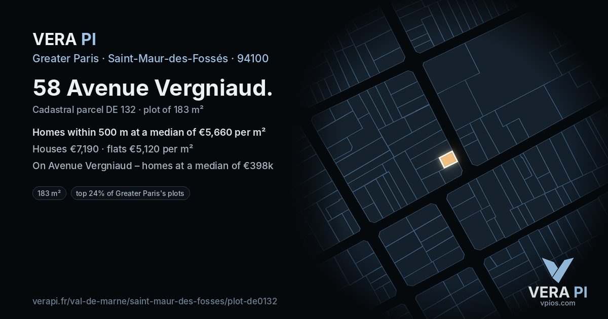 58 Avenue Vergniaud, Saint-Maur-des-Fossés at night – the plot lit, the parcels around coloured by the prices near them