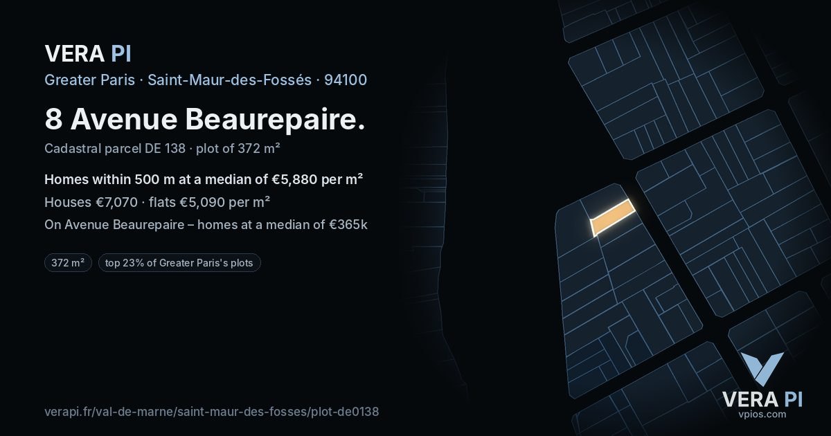8 Avenue Beaurepaire, Saint-Maur-des-Fossés at night – the plot lit, the parcels around coloured by the prices near them