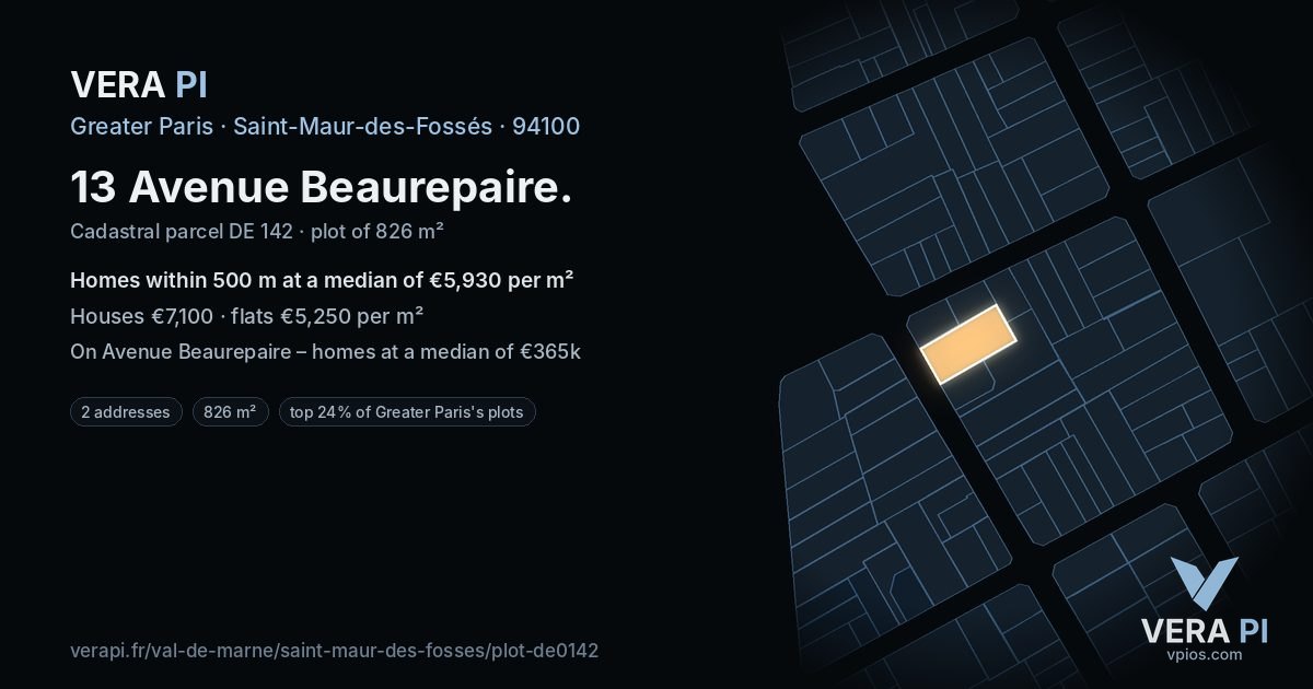 13 Avenue Beaurepaire, Saint-Maur-des-Fossés at night – the plot lit, the parcels around coloured by the prices near them