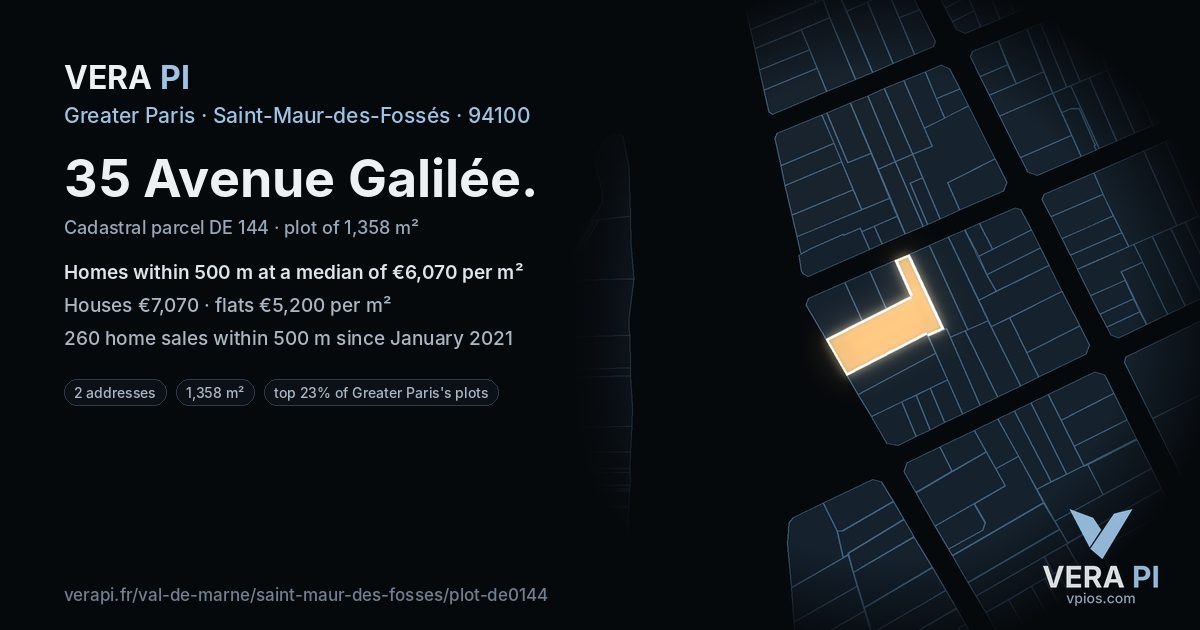 35 Avenue Galilée, Saint-Maur-des-Fossés at night – the plot lit, the parcels around coloured by the prices near them