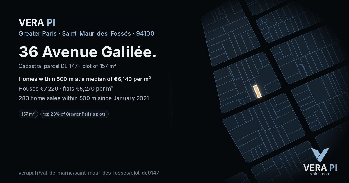 36 Avenue Galilée, Saint-Maur-des-Fossés at night – the plot lit, the parcels around coloured by the prices near them
