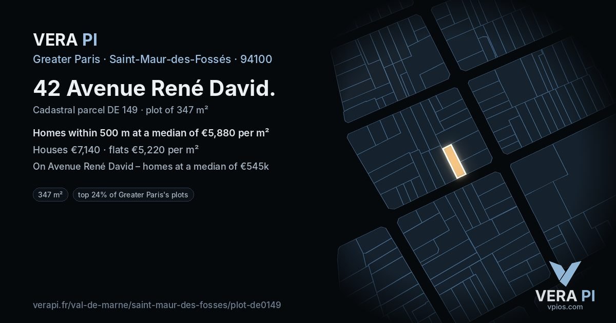 42 Avenue René David, Saint-Maur-des-Fossés at night – the plot lit, the parcels around coloured by the prices near them