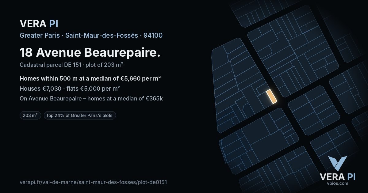 18 Avenue Beaurepaire, Saint-Maur-des-Fossés at night – the plot lit, the parcels around coloured by the prices near them