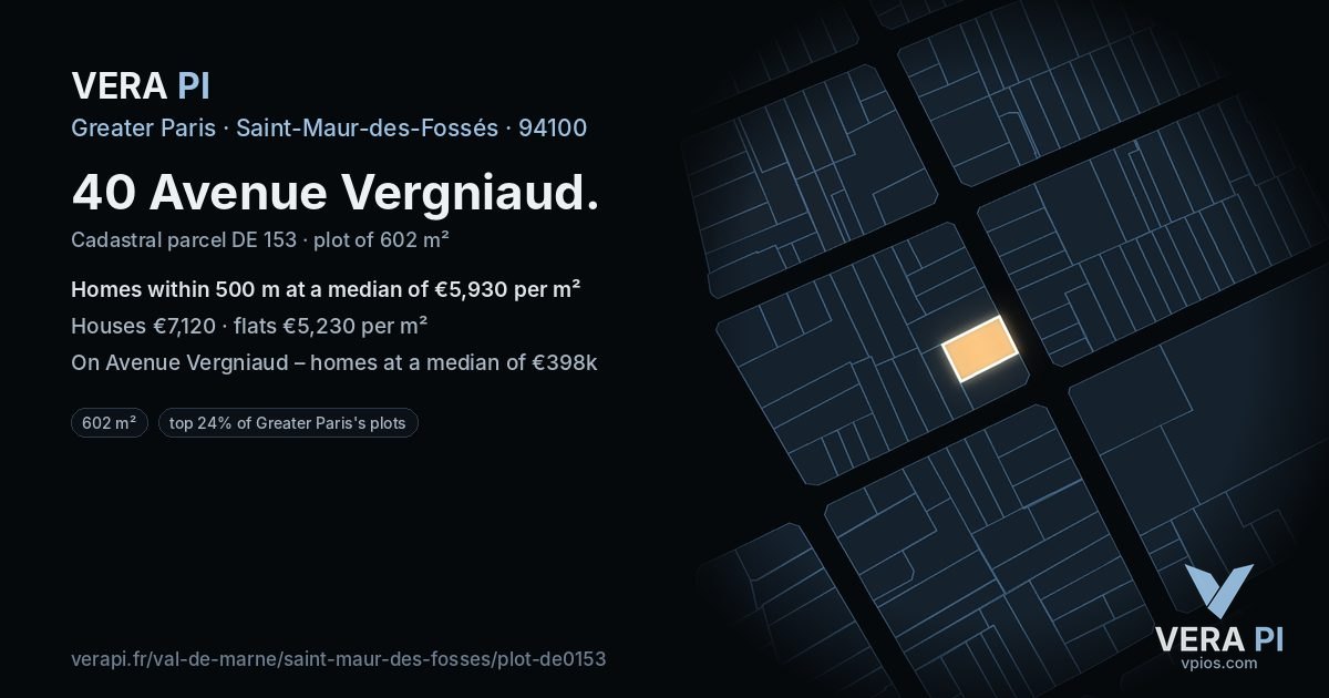 40 Avenue Vergniaud, Saint-Maur-des-Fossés at night – the plot lit, the parcels around coloured by the prices near them