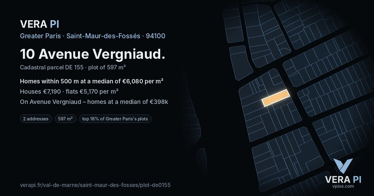 10 Avenue Vergniaud, Saint-Maur-des-Fossés at night – the plot lit, the parcels around coloured by the prices near them