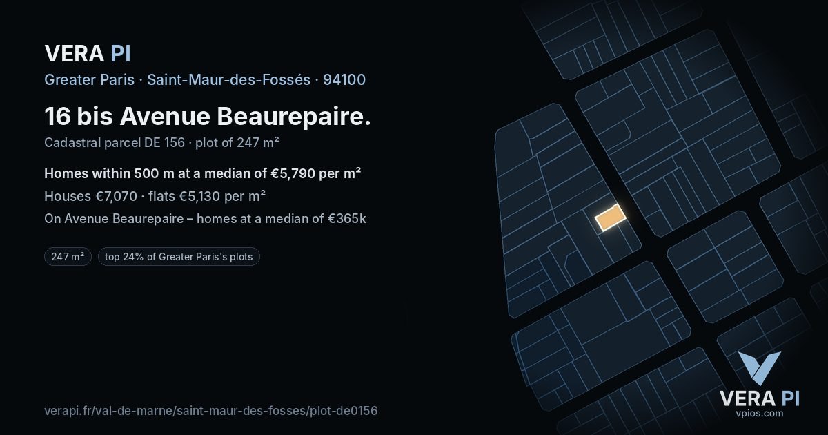 16 bis Avenue Beaurepaire, Saint-Maur-des-Fossés at night – the plot lit, the parcels around coloured by the prices near them