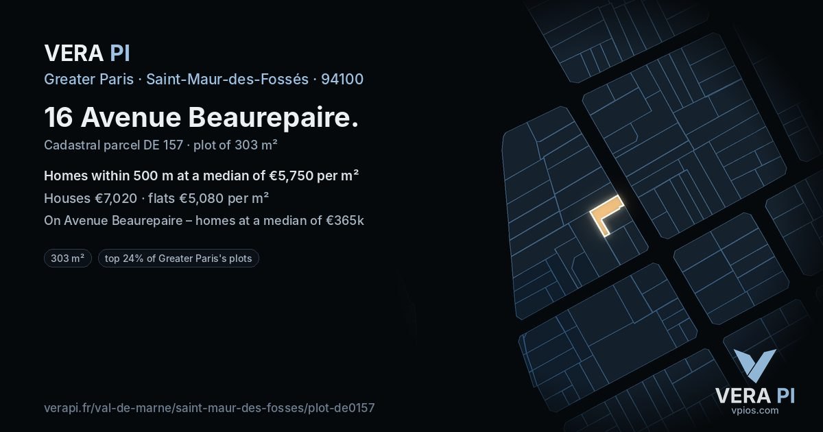 16 Avenue Beaurepaire, Saint-Maur-des-Fossés at night – the plot lit, the parcels around coloured by the prices near them