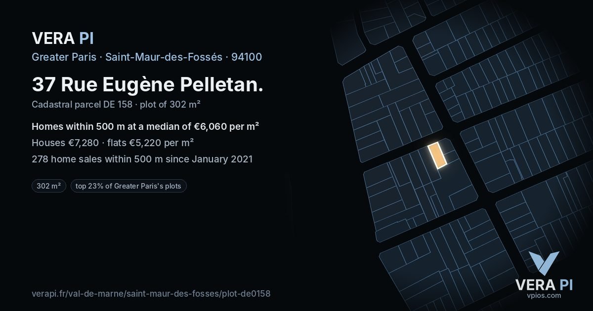 37 Rue Eugène Pelletan, Saint-Maur-des-Fossés at night – the plot lit, the parcels around coloured by the prices near them
