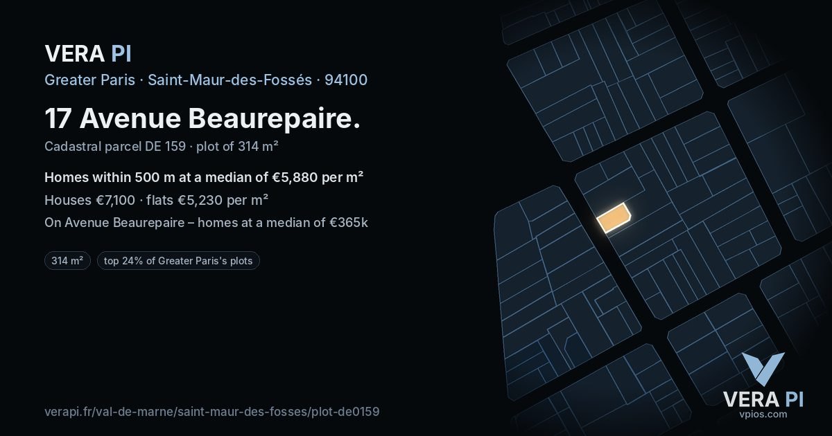 17 Avenue Beaurepaire, Saint-Maur-des-Fossés at night – the plot lit, the parcels around coloured by the prices near them