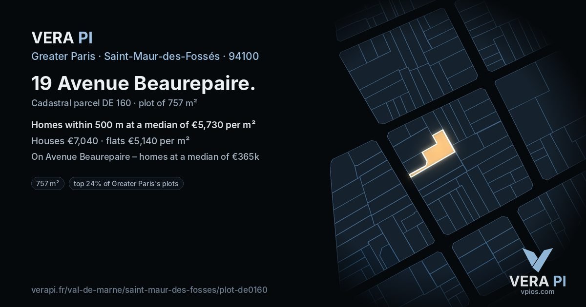 19 Avenue Beaurepaire, Saint-Maur-des-Fossés at night – the plot lit, the parcels around coloured by the prices near them