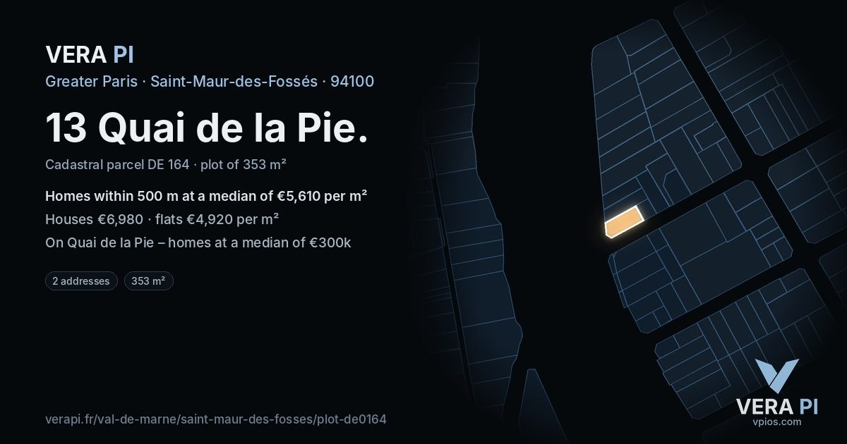13 Quai de la Pie, Saint-Maur-des-Fossés at night – the plot lit, the parcels around coloured by the prices near them