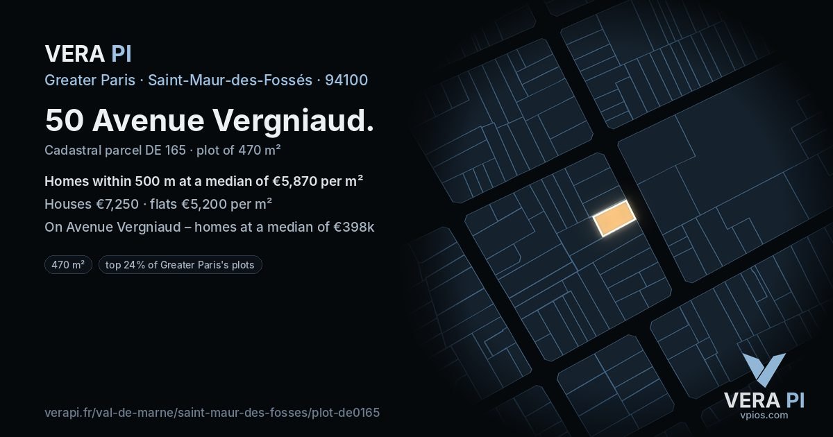 50 Avenue Vergniaud, Saint-Maur-des-Fossés at night – the plot lit, the parcels around coloured by the prices near them