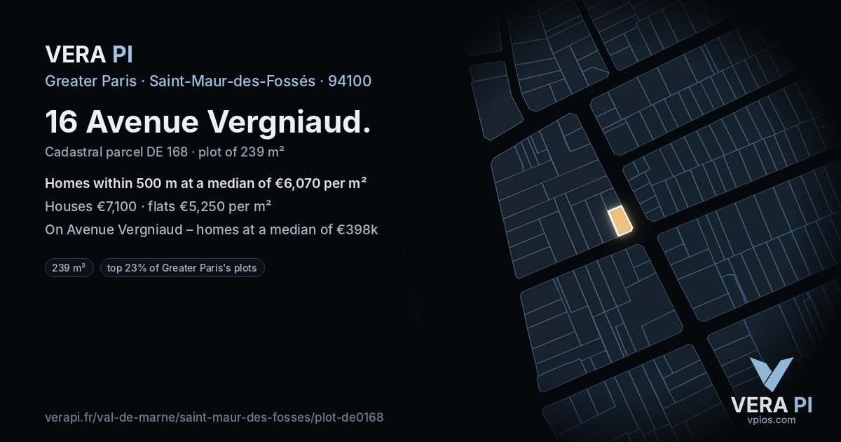 16 Avenue Vergniaud, Saint-Maur-des-Fossés at night – the plot lit, the parcels around coloured by the prices near them