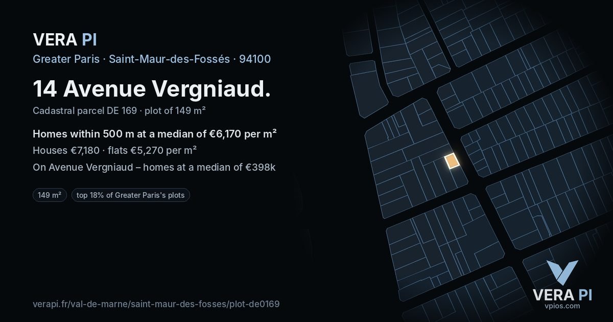 14 Avenue Vergniaud, Saint-Maur-des-Fossés at night – the plot lit, the parcels around coloured by the prices near them