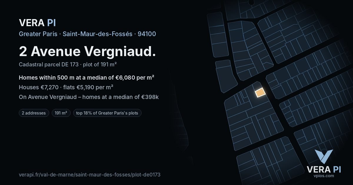 2 Avenue Vergniaud, Saint-Maur-des-Fossés at night – the plot lit, the parcels around coloured by the prices near them