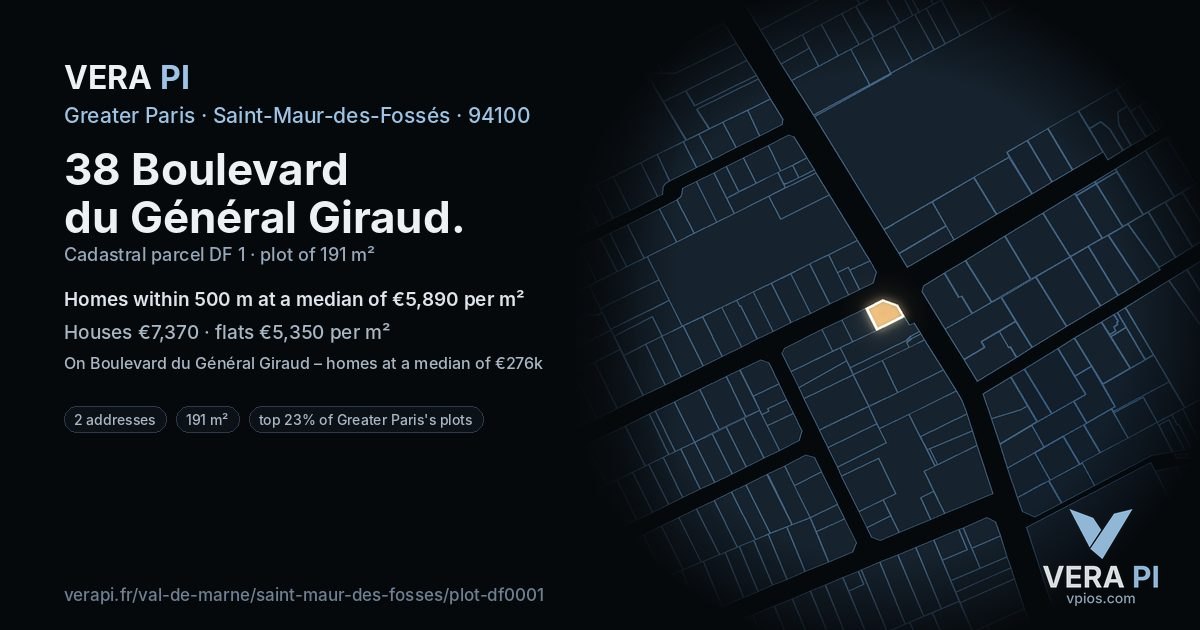 38 Boulevard du Général Giraud, Saint-Maur-des-Fossés at night – the plot lit, the parcels around coloured by the prices near them