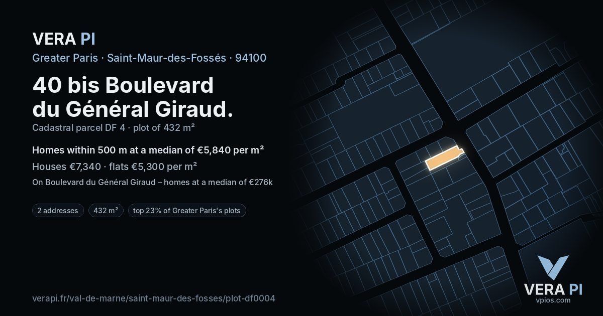 40 bis Boulevard du Général Giraud, Saint-Maur-des-Fossés at night – the plot lit, the parcels around coloured by the prices near them