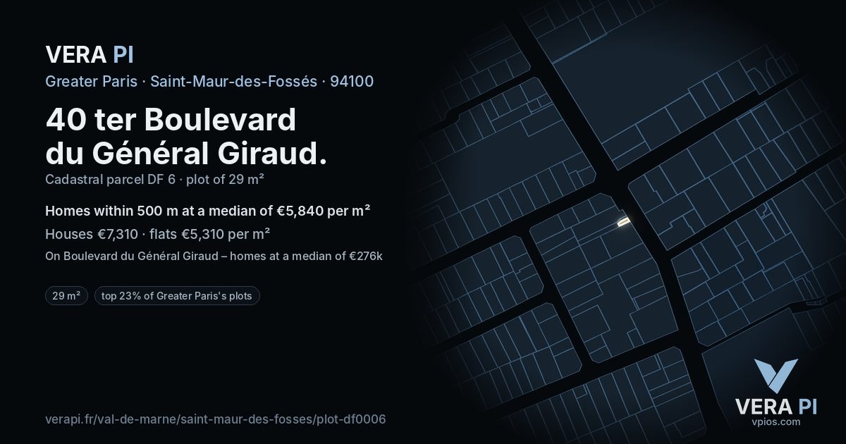 40 ter Boulevard du Général Giraud, Saint-Maur-des-Fossés at night – the plot lit, the parcels around coloured by the prices near them