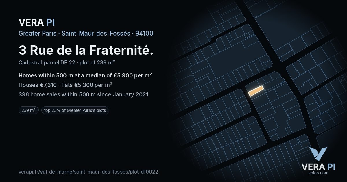 3 Rue de la Fraternité, Saint-Maur-des-Fossés at night – the plot lit, the parcels around coloured by the prices near them