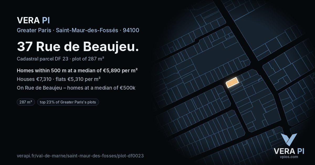 37 Rue de Beaujeu, Saint-Maur-des-Fossés at night – the plot lit, the parcels around coloured by the prices near them