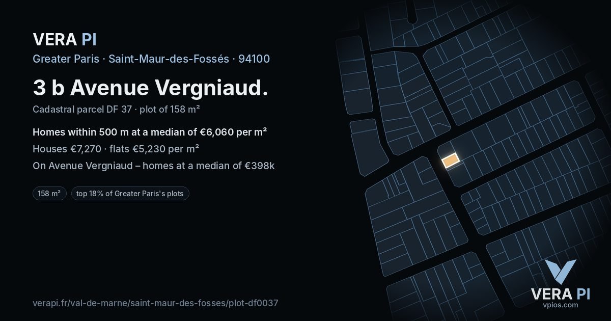 3 b Avenue Vergniaud, Saint-Maur-des-Fossés at night – the plot lit, the parcels around coloured by the prices near them