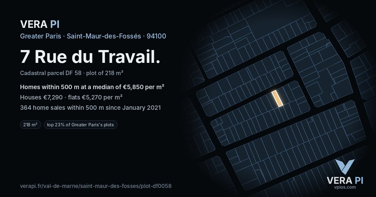 7 Rue du Travail, Saint-Maur-des-Fossés at night – the plot lit, the parcels around coloured by the prices near them