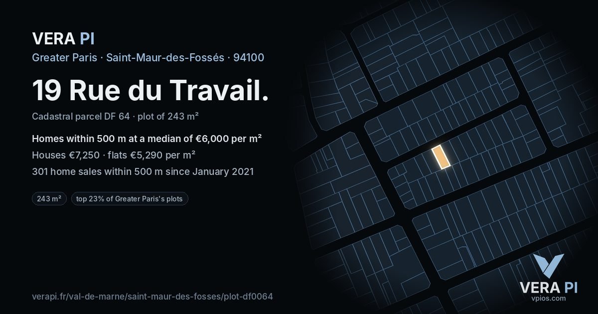 19 Rue du Travail, Saint-Maur-des-Fossés at night – the plot lit, the parcels around coloured by the prices near them