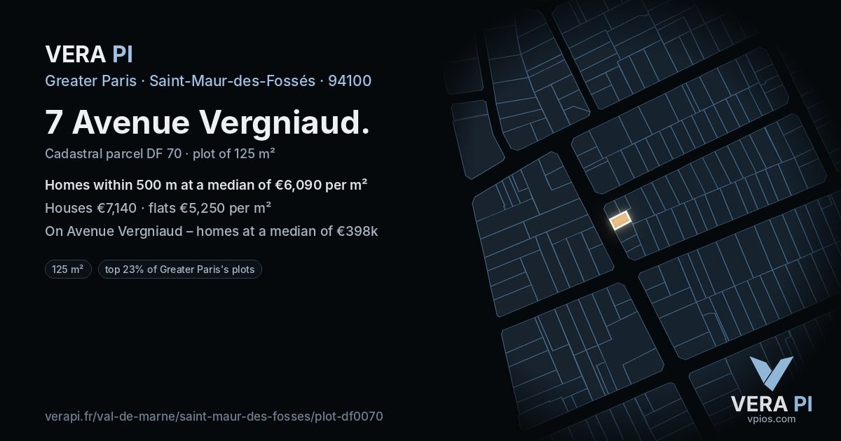 7 Avenue Vergniaud, Saint-Maur-des-Fossés at night – the plot lit, the parcels around coloured by the prices near them