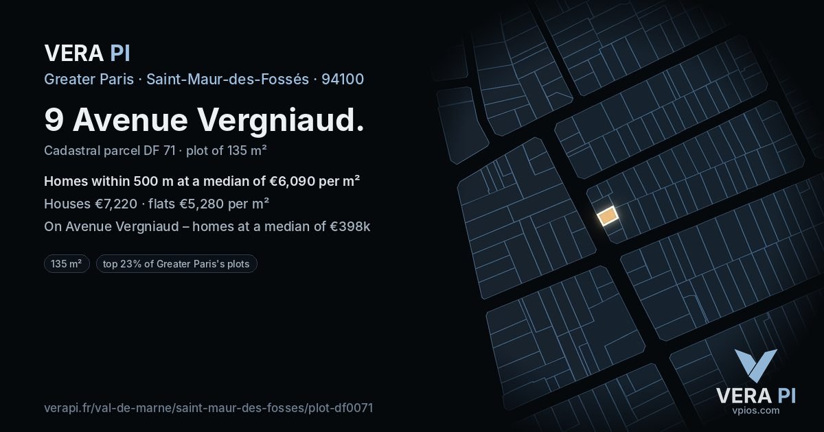 9 Avenue Vergniaud, Saint-Maur-des-Fossés at night – the plot lit, the parcels around coloured by the prices near them